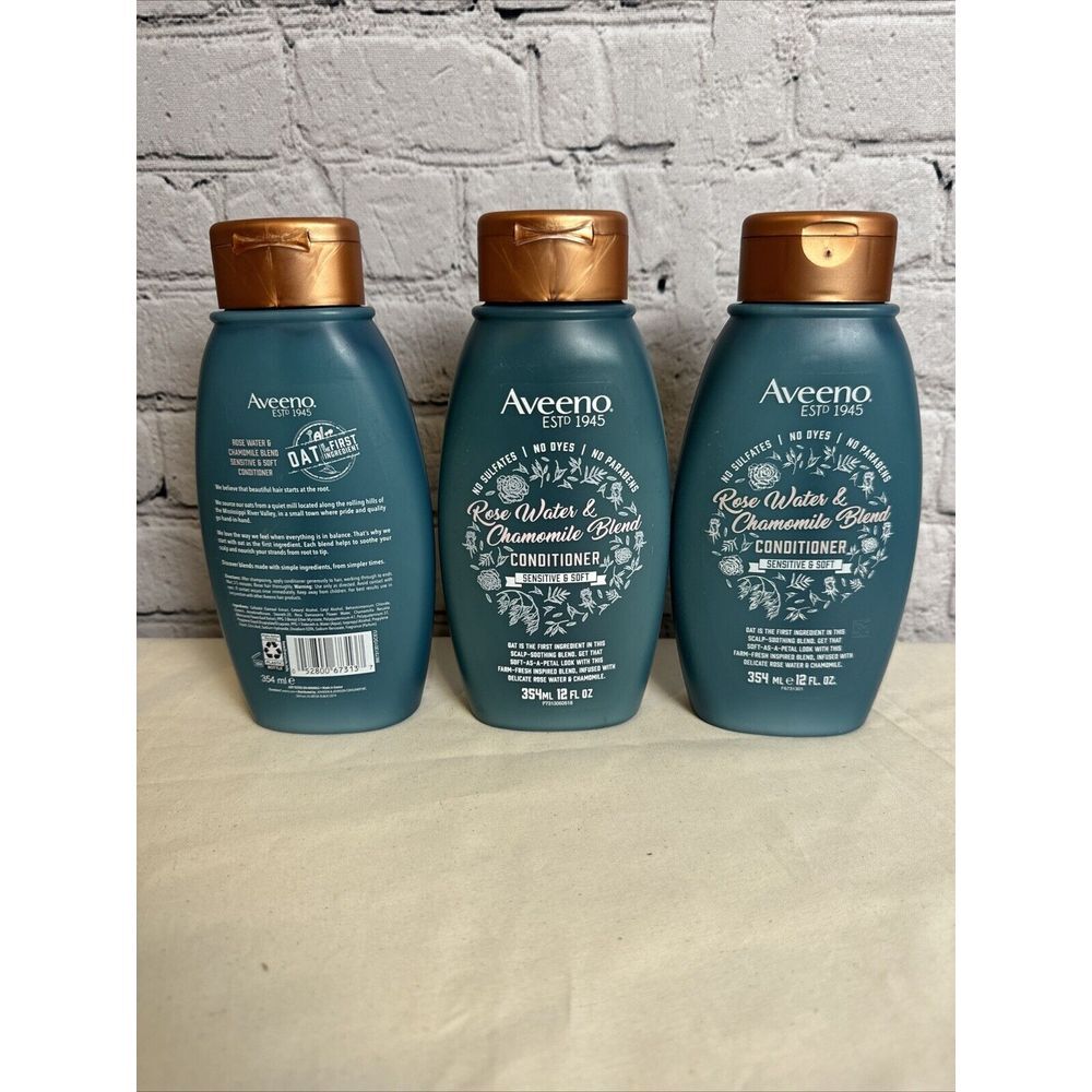 Lot of 3 Aveeno Rose‎ Water & Chamomile Blend Conditioner 12 FL OZ Each Bottle - Picture 2 of 3